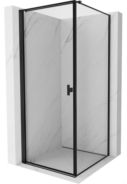 Cabină de duș cu balamale Mexen Mist-B, cu 1 aripă, stânga, 70 x 70 cm, sticlă transparentă - ramă neagră, 8A2T-070-070-70-70-L