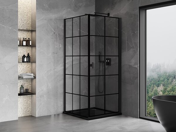 Cabină de duș cu balamale Mexen Mist-B, cu 1 aripă, dreapta, 70 x 70 cm, sticlă transparentă - grilă neagră, 8A2T-070-070-70-77-P