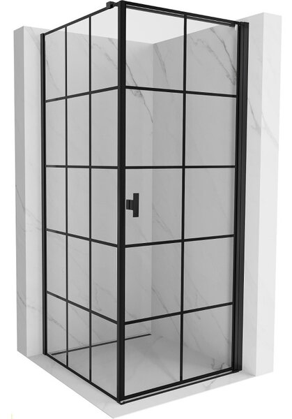 Cabină de duș cu balamale Mexen Mist-B, cu 1 aripă, dreapta, 70 x 70 cm, sticlă transparentă - grilă neagră, 8A2T-070-070-70-77-P