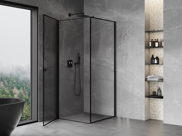 Cabină de duș cu balamale Mexen Mist-B, cu 1 aripă, stânga, 70 x 70 cm, sticlă transparentă - ramă neagră, 8A2T-070-070-70-70-L