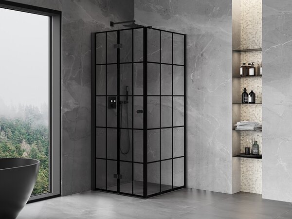 Cabină de duș pliabilă Mexen Mist-F T cu 1 aripă, stânga, 70 x 70 cm, grilă neagră, negru - 8A6T-070-070-70-77-L