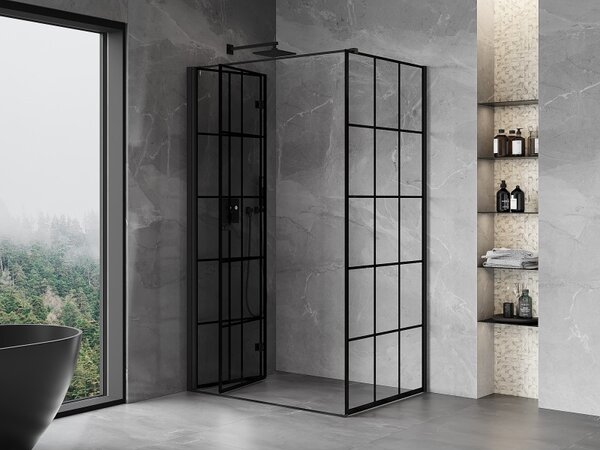 Cabină de duș pliabilă Mexen Mist-F T cu 1 aripă, stânga 75 x 70 cm, sticlă transparentă - grilă neagră, 8A6T-075-070-70-77-L
