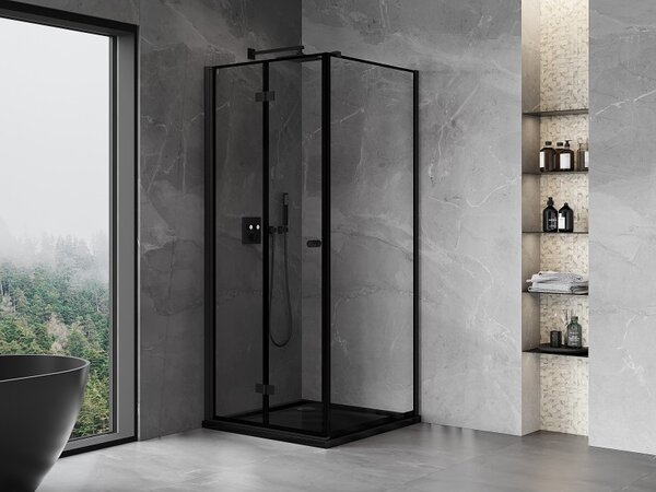 Cabină de duș pliabilă Mexen Mist-F T cu 1 canat, stânga 70 x 70 cm, sticlă transparentă - ramă neagră, 8A6T-070-070-70-70-L