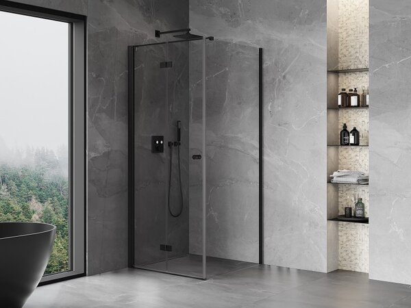 Cabină de duș pliabilă Mexen Mist-F T cu 1 canat, stânga 70 x 70 cm, sticlă transparentă, profil negru, 8A6T-070-070-70-00-L