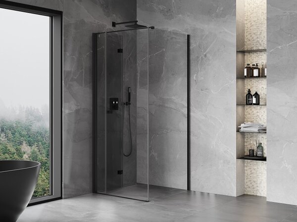 Cabină de duș pliabilă Mexen Mist-F T cu 1 canat, stânga 70 x 70 cm, sticlă transparentă, profil negru, 8A6T-070-070-70-00-L