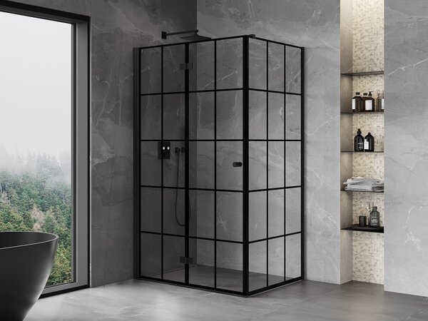 Cabină de duș pliabilă Mexen Mist-F T cu 1 aripă, stânga 75 x 70 cm, sticlă transparentă - grilă neagră, 8A6T-075-070-70-77-L