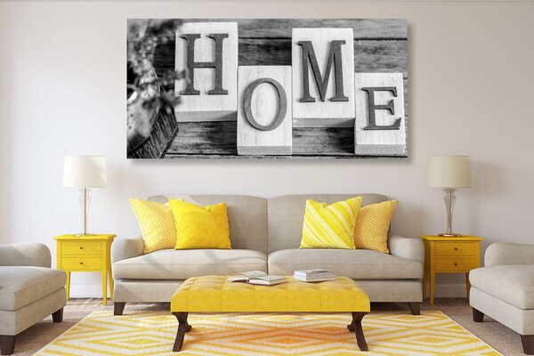 Tablou litere HOME în design alb-negru