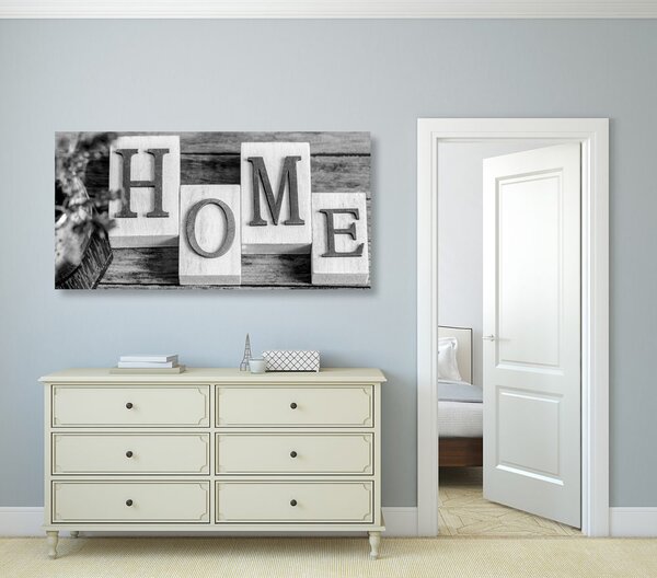 Tablou litere HOME în design alb-negru