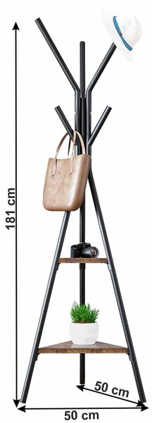 Cuier pom PLENTO, negru, metal/lemn, 50x181 cm