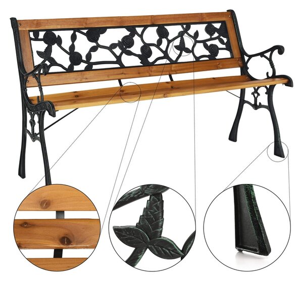 Banca gradina FAIZA, negru/nuc, metal/lemn, 126x52x73 cm