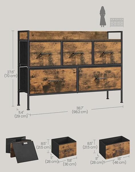 Dulap cu sertare Songmics maro 98.2x29x70 cm