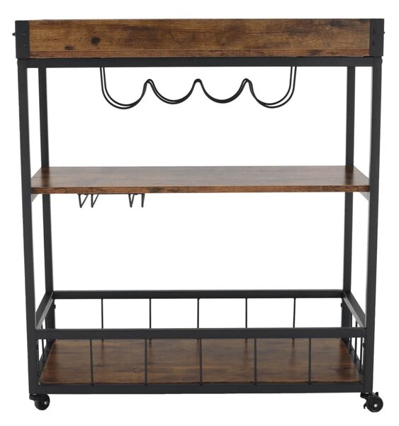 Carucior servire SILVIUS, nuc/negru, PAL/metal, 80x40x90 cm
