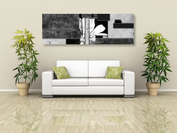 Tablou abstracție florală în design alb-negru