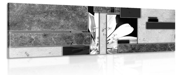 Tablou abstracție florală în design alb-negru