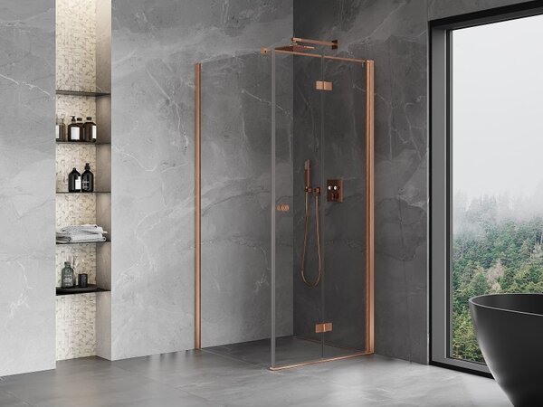 Cabină de duș pliabilă Mexen Mist-F T cu 1 aripă, dreapta, 110 x 110 cm, sticlă transparentă, profil mat cupră, 8A6T-110-110-65-00-P