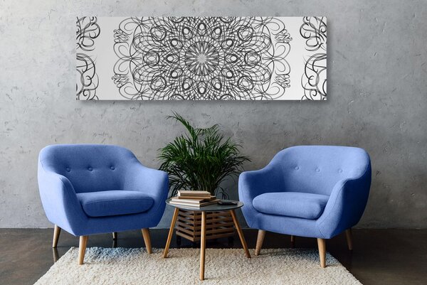 Tablou Mandala florală abstractă în design alb-negru