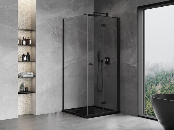 Cabină de duș pliabilă Mexen Mist-F T cu 1 aripă, dreapta, 70 x 70 cm, sticlă transparentă, profil negru, 8A6T-070-070-70-00-P