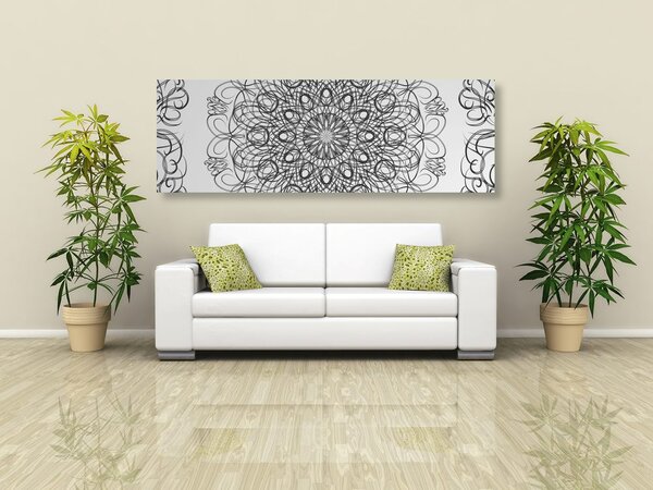Tablou Mandala florală abstractă în design alb-negru