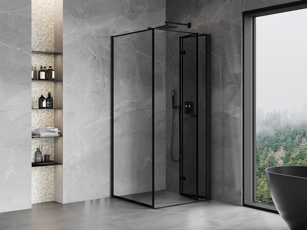 Cabină de duș pliabilă Mexen Mist-F T cu 1 aripă, dreapta, 70 x 70 cm, sticlă transparentă - ramă neagră, 8A6T-070-070-70-70-P