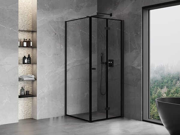 Cabină de duș pliabilă Mexen Mist-F T cu 1 aripă, dreapta, 70 x 70 cm, sticlă transparentă - ramă neagră, 8A6T-070-070-70-70-P
