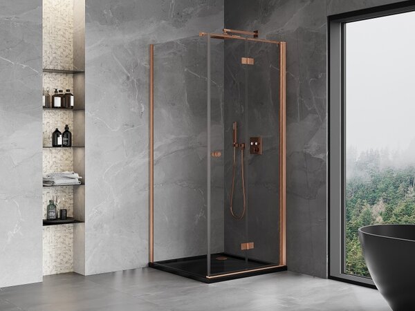 Cabină de duș pliabilă Mexen Mist-F T cu 1 aripă, dreapta, 110 x 110 cm, sticlă transparentă, profil mat cupră, 8A6T-110-110-65-00-P