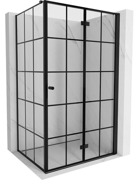 Cabină de duș pliabilă Mexen Mist-F T cu 1 aripă, dreapta, 75 x 70 cm, sticlă transparentă - grilă neagră, 8A6T-075-070-70-77-P