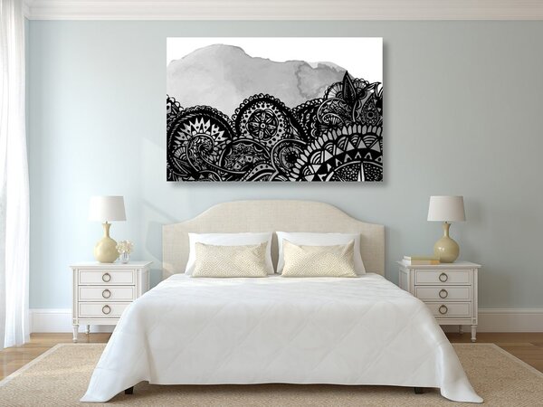 Tablou Mandala în design alb-negru