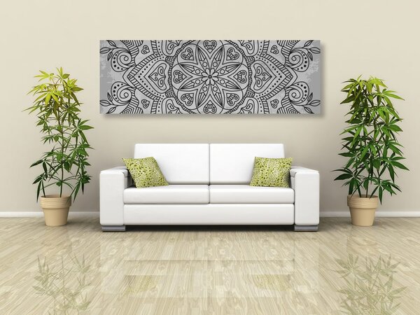 Tablou Mandala cu atingere antică în design alb-negru