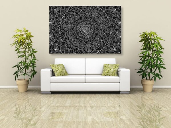Tablou Mandala decorativă detaliată în design alb-negru