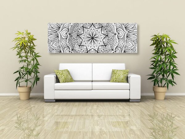 Tablou Mandala etnică abstractă în design alb-negru