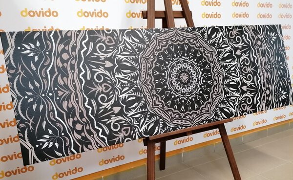Tablou Mandala în stil vintage în design alb-negru