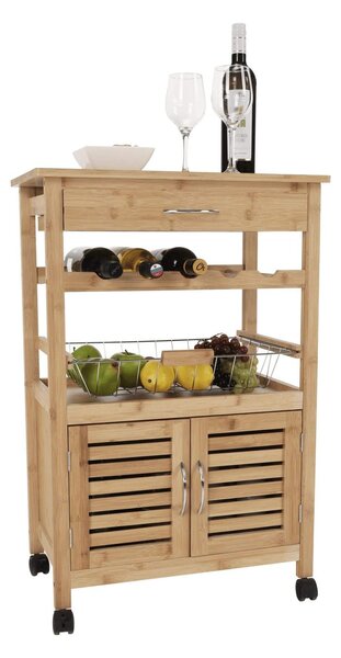 Carucior servire NAVID, stejar, bambus, 56x36x85 cm