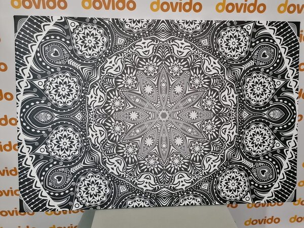 Tablou Mandala ornamentală cu dantelă în design alb-negru