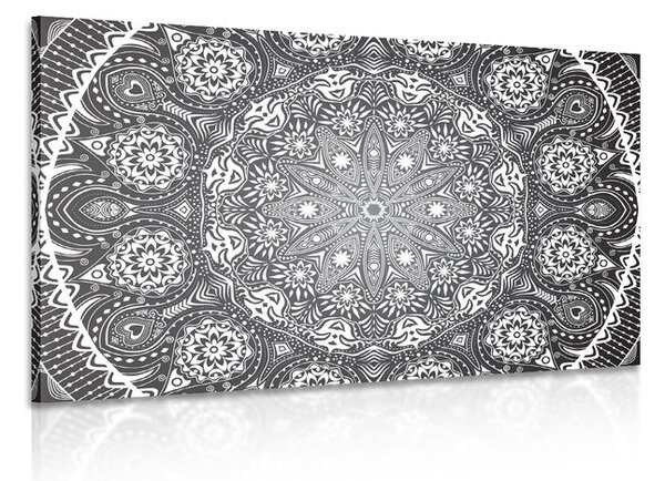 Tablou Mandala ornamentală cu dantelă în design alb-negru
