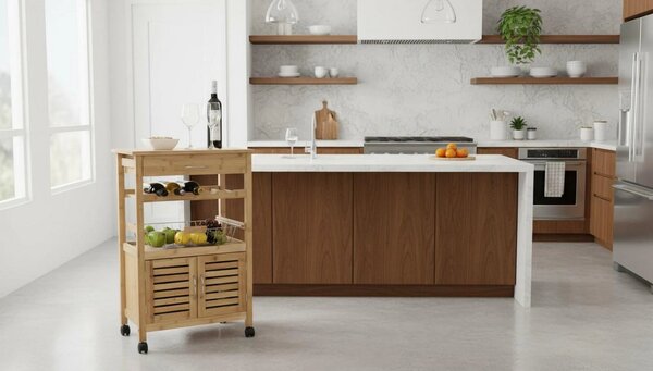 Carucior servire NAVID, stejar, bambus, 56x36x85 cm
