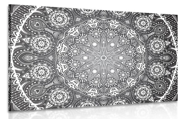 Tablou Mandala ornamentală cu dantelă în design alb-negru