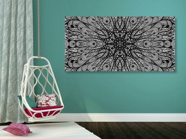 Tablou ornament etnic unic în design alb-negru