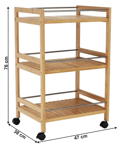 Carucior servire NASHY, stejar/negru, lemn de bambus/otel, 47x38x76 cm