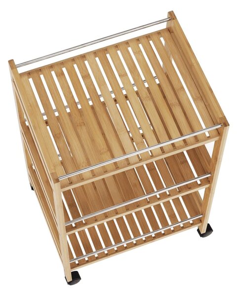 Carucior servire NASHY, stejar/negru, lemn de bambus/otel, 47x38x76 cm