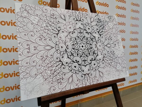 Tablou Mandala etnică de aur în design alb-negru