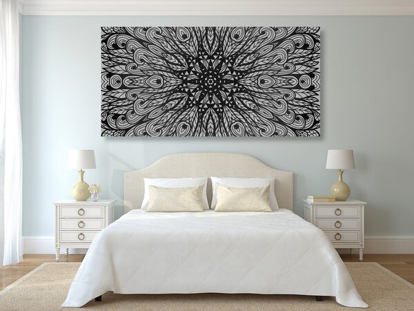 Tablou ornament etnic unic în design alb-negru