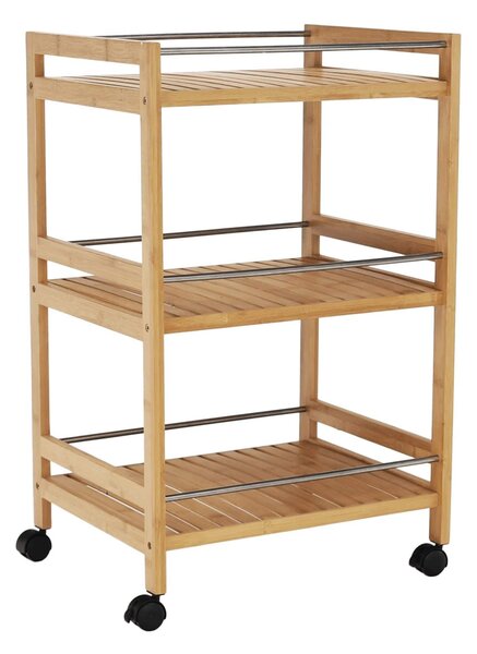 Carucior servire NASHY, stejar/negru, lemn de bambus/otel, 47x38x76 cm