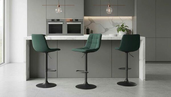 Scaun bar LAHELA, verde/negru, stofa clasica/metal, 44x50x91/112 cm