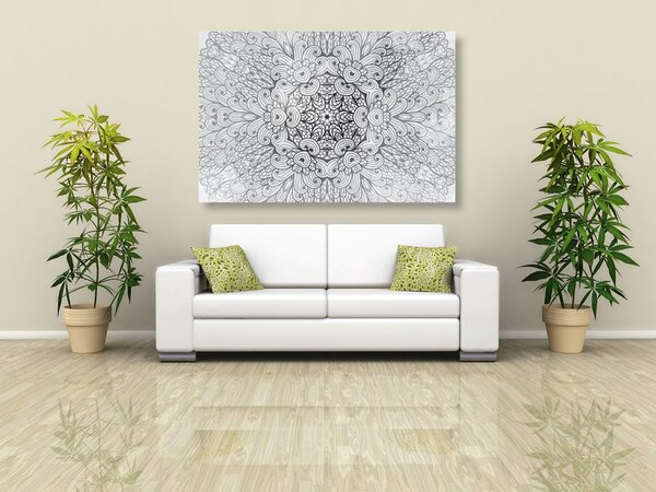 Tablou Mandala etnică de aur în design alb-negru