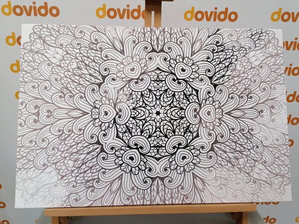 Tablou Mandala etnică de aur în design alb-negru