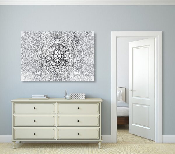 Tablou Mandala etnică de aur în design alb-negru
