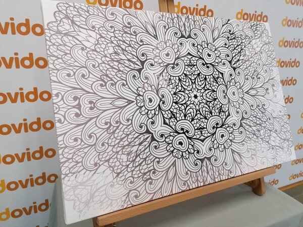 Tablou Mandala etnică de aur în design alb-negru