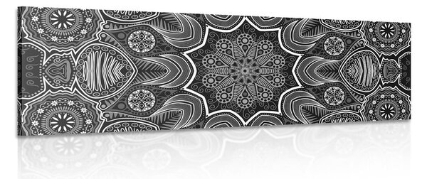 Tablou Mandala indiană cu model floral în design alb-negru