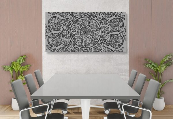 Tablou Mandala cu un model natural abstract în design alb-negru