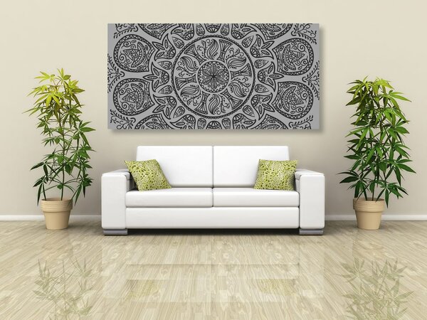 Tablou Mandala cu un model natural abstract în design alb-negru